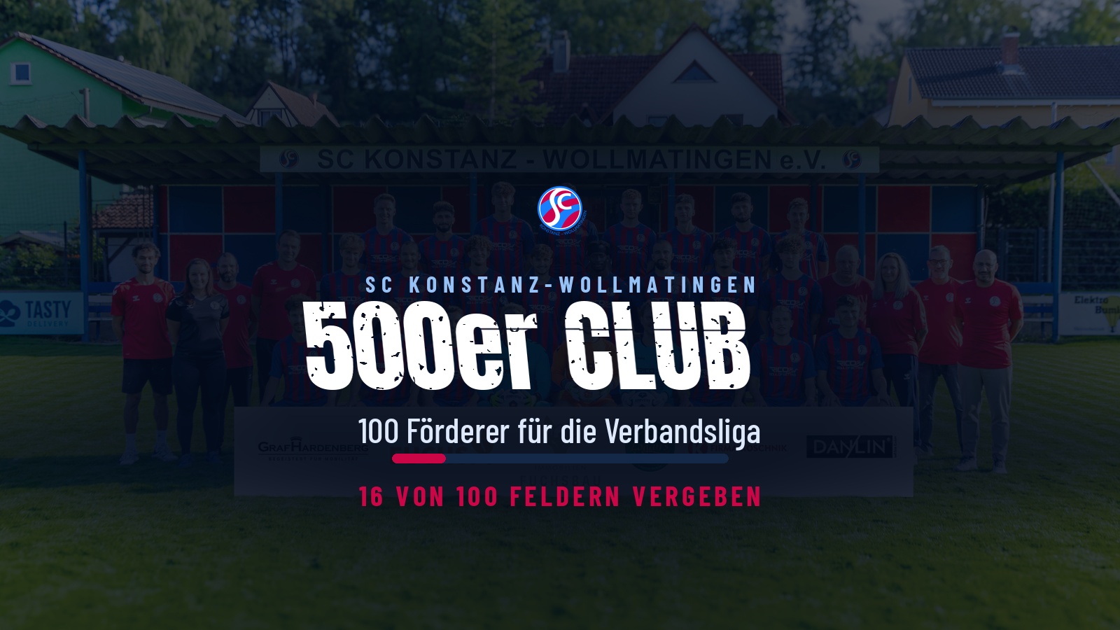 500er Club des SC Konstanz-Wollmatingen: 100 Förderer für die Verbandsliga, 16 von 100 Feldern vergeben