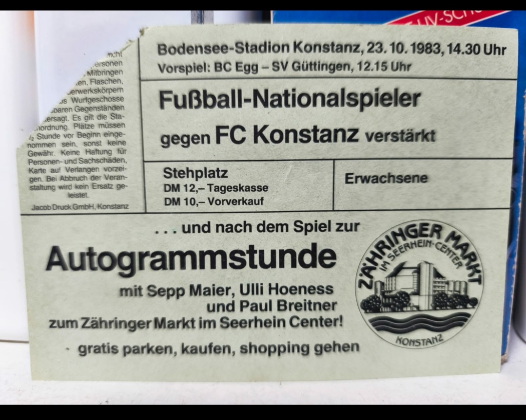 Original-Eintrittskarte: Fußball-Nationalspieler gegen FC Konstanz verstärkt